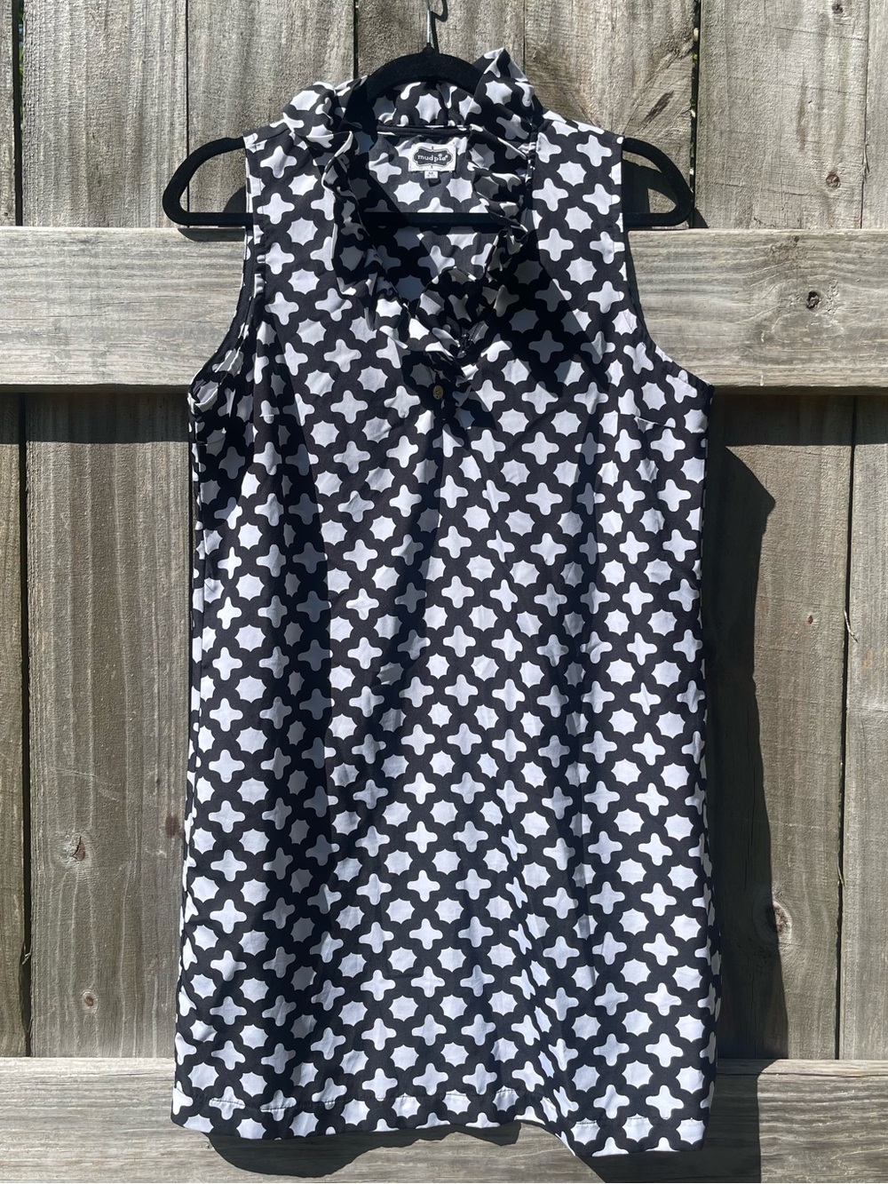 Mud Pie Black and White Sleeveless Mini Dress with Geometric Pattern